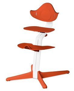 NOMI Hochstuhl - Untergestell Eiche weiß lackiert und Stuhl Burnt Orange