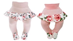 Baby Strampelhose Rock Rüschen Mädchen Hose mit Füßen Babyhose Babykleidung 2er Pack 68 Rosa/Blumen
