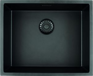 Caressi Black Line quadratisches Spülbecken für Aufbau und Unterbau CAGRPP50BK-TU, Küchenspüle schwarz 55 x 45 cm