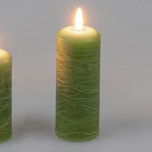 LED Kerze RUSTIK grün H. 12cm D. 5cm mit Timer aus Wachs Formano WA