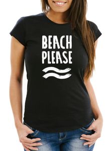 Damen T-Shirt Beach please Slim Fit Neverless® schwarz XL