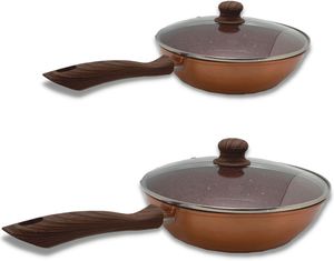 KitchenPro - Granit Sauteuse 24 und 28cm + 2 Deckel - Antihaftbeschichtung - Ideal für alle Herdarten