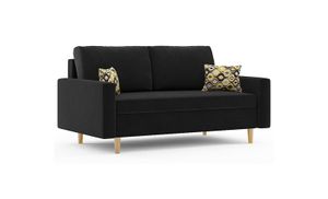 Sofa ETNA 150 x 90 mit Schlaffunktion - Schlafsofa mit Bettkasten - Farben zur Auswahl - dekoratives Kissen - STOFF HAITI 17 + AMBER 73 Schwarz