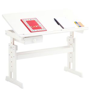 Kinderschreibtisch FLEXI mit Kippfunktion und Höhenverstellung, praktischer Schreibtisch aus massiver Kiefer in weiß