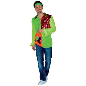 Herren Kostüm Hippie Hemd neon grün 70er Karneval Fasching Gr. 56/58