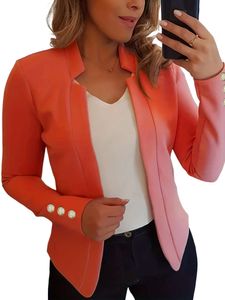 Damen Blazer Langarm Regular Fit Cardigan Jacke Einreihig Reverskragen Business Jacken  Orange,Größe S
