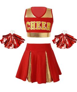 Kinder Mädchen Cheerleader Gr. 170-176 Cm Kostüm Komplettes Set Kleid mit Pompons Overknee  Faschingskostüm Karneval Halloween Party