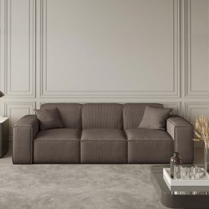 3-Sitzer Sofa Lugano im modernes Stil 218 cm Polstersofa mit Wellenfedern Sofa mit breite Armlehnen Cord-Bezug, Stoff: scala taupe