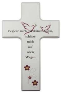 N479/K/W Kinderkreuz  "Begleite mich mit deimem Segen…" - Holz, weiß, 15 x 9 cm cm