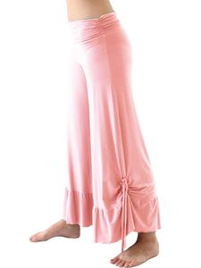 Damen Solid Color Hosen Strand Elastische Taille Hosen lässige Weitbeinböden,Farbe:Rosa,EU:2xl