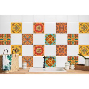 24 Stück Magic Stick Aufkleber Küchen Wandfliesen Bad Deko Motive MarokkanischeNachbildung 10 x 10 cm
