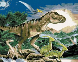 Zuty - Malování podle čísel - TYRANNOSAURUS KRÁL DINOSAURŮ (HOWARD ROBINSON), 40x50 cm, vypnuté plátno na rám