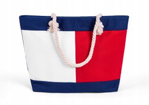 HEYO Große Strandtasche mit Reißverschluss Einkaufstasche XXL Wasserabweisend Shopper Bag (Weiß-Blau-Rot)