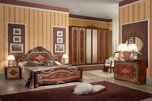 Schlafzimmer Set Elena Barock Design in Walnuss mit 180x200 cm Bett und 6 trg Kleiderschrank