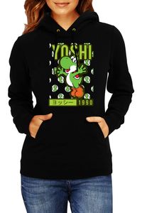 Yoshi Since 1990 Damska bluza z kapturem Sweatshirt Super Mario Bros Luigi Bowser, Lady  L / Czarny