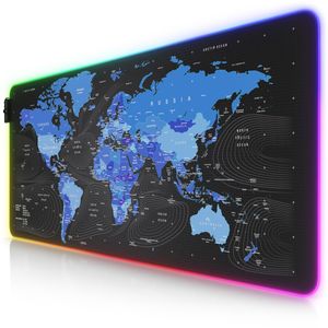 Titanwolf RGB Gaming Mauspad, Mousepad 900 x 400 mm, verbessert Präzision & Geschwindigkeit, Weltkarte blau