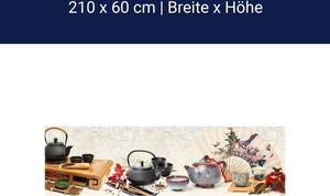 Küchenrückwand Tee Kanne Holz Stäbchen Asiatisch Bunt M1201 – Acrylglas / 210cm / 60cm