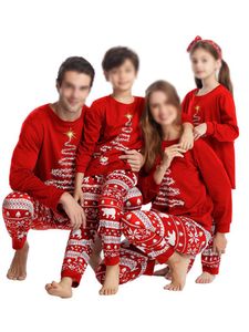 Kinder Elastischer Taille Passender Familien Pyjama Set Holiday Langarm Nightwear Loungewear,Farbe:Rot,Größe:Mama 2xl