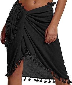 Badesarong fš¹r Damen, Badeanzug, Strandtuch, Sarong, Strandschal, Pareo mit Quaste fš¹r Bikini, Badeanzug, Rock, Urlaub, Strandbekleidung? Schwarz Badesarong fš¹r Damen, Badeanzug, Strandtuch, Sarong, Strandschal, Pareo mit Quaste fš¹r Bikini, Badeanzug, Rock, Urlaub, Strandbekleidung? Schwarz