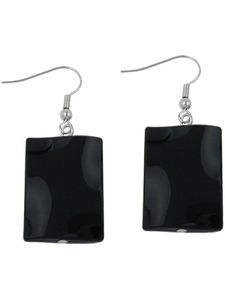 Ohrhaken Ohrhänger Ohrringe 45x17mm Viereck Kunststoff gewellt schwarz glänzend silber 45x17mm