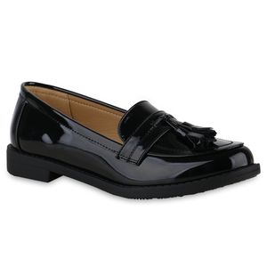 VAN HILL Damen Klassische Slippers Quasten Optik Schuhe 841014, Farbe: Schwarz, Größe: 41