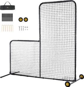 VEVOR L-Typ für Schlägerkäfig 213 x 106 x 213 cm Baseball- und Softball-Sicherheitsschirm Körperschutz Tragbarer Schlagschirm mit Körperschutz & Tragetasche & Rädern, Softball-Pitching-Netz Schwarz