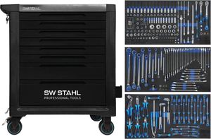 SW-Stahl Z3209 Profi Werkstattwagen TT802 schwarz I 8 Schubladen I 3 Schubladen gefüllt I 304 teilig I Werkstatt Rollwagen mit Werkzeug bestückt I Twin-Lock I Werkstattwagen kit I voll ausgestattet