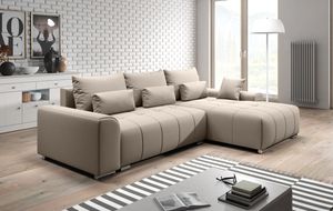 FURNIX Eckcouch LORETA Sofa L-Form Schlafsofa Couch mit Schlaffunktion und bunten Kissen Classic Design BEIGE MT 11