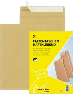 MAILmedia Faltenversandtasche mit Haftklebestreifen B4 braun 40 mm Falte 5 Stück
