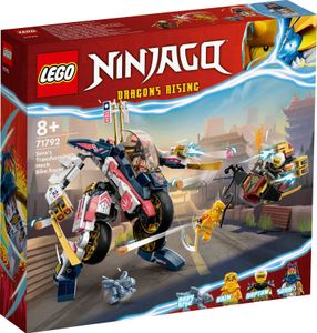 LEGO 71792 NINJAGO Soras transformierender Mech-Bike-Renner, 2in1 Set mit transformierender Mech-Actionfigur, Motorrad-Spielzeug Set mit 3 Minifiguren für Kinder, Jungen und Mädchen