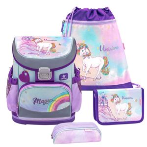 Belmil Schulranzen Set MINI FIT 2023 Rainbow Unicorn Magic (Motiv: Einhorn) für Mädchen ab 1. Klasse Grundschule Einschulung