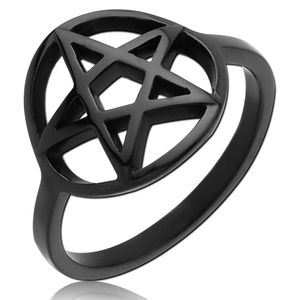 viva-adorno velikost 60 (Ø 19,1 mm) prsten z nerezové oceli dámský prsten pentagram černý potažený úzký gotický RS62,