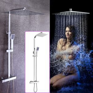 Modern Duschsystem Duscharmatur Set  Thermostat 38 °C Überkopf Handbrause und Duschsäule Regendusche Duschset (40 * 40cm)