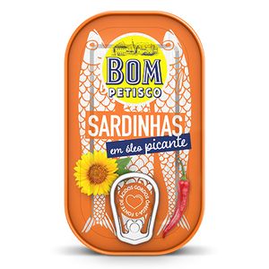 Sardinen in Sonnenblumenöl Pikant - Sardinhas em oleo vegetal picante 120gr. - Bom Petisco