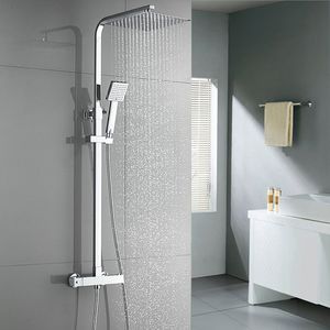 Auralum Stilvolles Thermostat-Duschsäule, Regendusche, Badezimmer-Duschset, Thermostat-Duschsäule mit höhenverstellbarem Mischer-Duschsystem