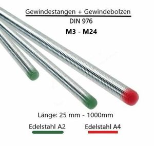 1 m Gewindestange (M 3) / Edelstahl A4 /  DIN 976 / Gewindebolzen mit metrischen Rechtsgewinde