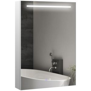 HOMCOM Spiegelschrank Bad mit Beleuchtung, LED Badezimmerschrank mit Touchschalter, Anti-Beschlag, Hängeschrank mit Einlegeböden, Soft-Close-Funktion,