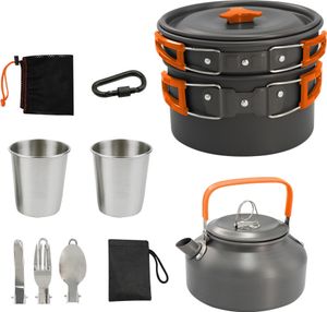Camping Kochgeschirr Set für1-2 Personen Campinggeschirre mit Tragbar Aluminium Topf Outdoor Kochgeschirr für Camping Outdoor Picknick Wandern ，orange