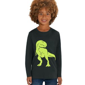 Kinder Langarmshirt aus Biobaumwolle mit Dinosaurier Glitzer Motiv Black - Dino Neon Yellow 152/164