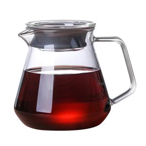 500ml Hohes Borosilikat Glas Kaffeekanne Hitzebeständige Kaffeekanne Herdplatte Teekanne Kaffee-Sharing-Topf mit Deckel
