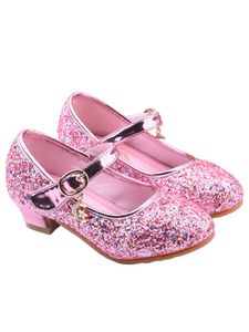 Kinder Mädchen Glänzende Prinzessin Schuhe Bequeme Tanzschuhe Kurze Ferse High Heels,Farbe: Pink,Größe:26