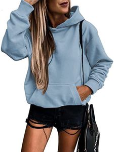 Damen Mit Taschen Sweatshirt Herbst Pullover Warme Langarm Kapuze Tops Mit Kapuze,Farbe:Himmelblau,Größe:L