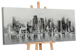 YS-Art Gemälde „Megapolis“, Acryl Bild einer Großstadt in Grau PS 010 (140x70 cm)