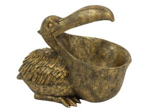 Werner Voß Skulptur Deko-Figur Pelikan mit Schale Schlüsselablage Vogel Gold Hingucker