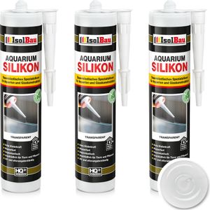 Isolbau Aquarium Silikon 3 x 300 ml Transparent - Dauerelastisches Spezial-Silikon für Aquarien & Glaskonstruktion - Für Innen- & Außenbereich – Kartusche