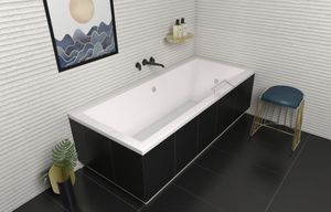ECOLAM Badewanne Wanne Rechteck Besco-Q Design Acryl weiß 190x90 cm + Ablaufgarnitur Ab- und Überlauf Automatik Füße Silikon
