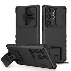 Galaxy S23 Ultra Hülle, Dual Layer Ständer Schutzhülle mit Schiebe Kamera Schutz für Samsung Galaxy S23 Ultra Schwarz