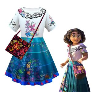 Kinder Mädchen Encanto Mirabel Cosplay Kleid mit Tasche Halloween Karneval Anzug Märchenkostüm # 120cm