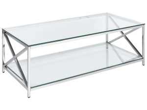 BELIANI Couchtisch Silber und Transparent Sicherheitsglas 60 x 120 cm mit Edelstahlgestell Rechteckig Modern Wohnzimmer Flur Diele Esszimmer Deko