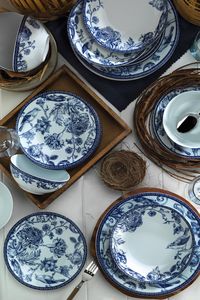 Heritage, Kütahya Porselen,(24 Stücke), Abendessen , Blau,Weiß, 100% Porzellan